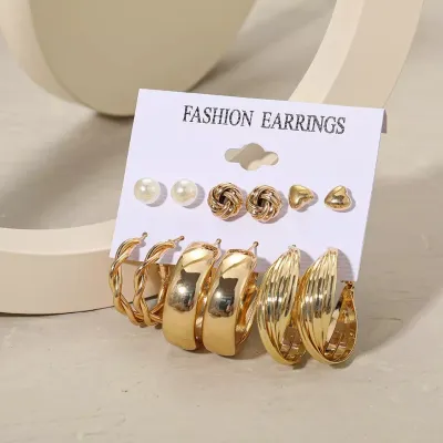 6 Pair Vintage Hoops and Stud Earrings Set 